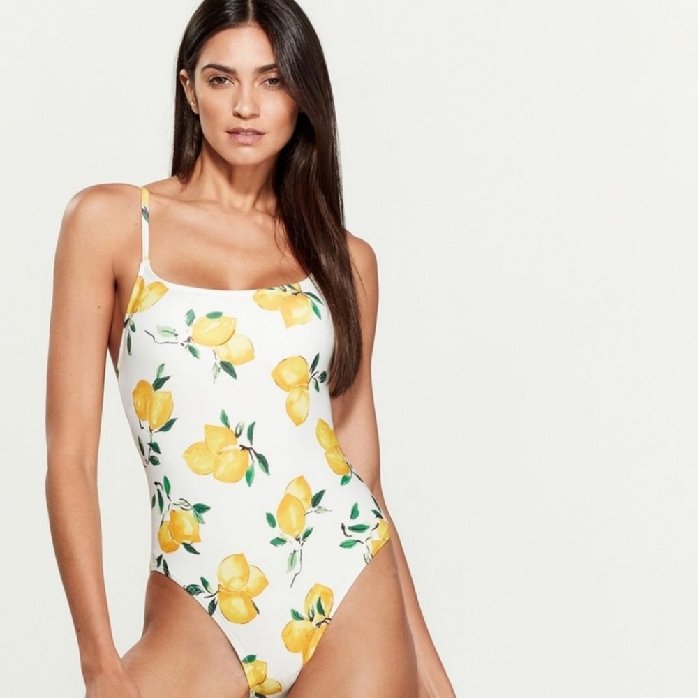 Kate Spade Classic White/Lemon One Piece Swimsuit with chest padding